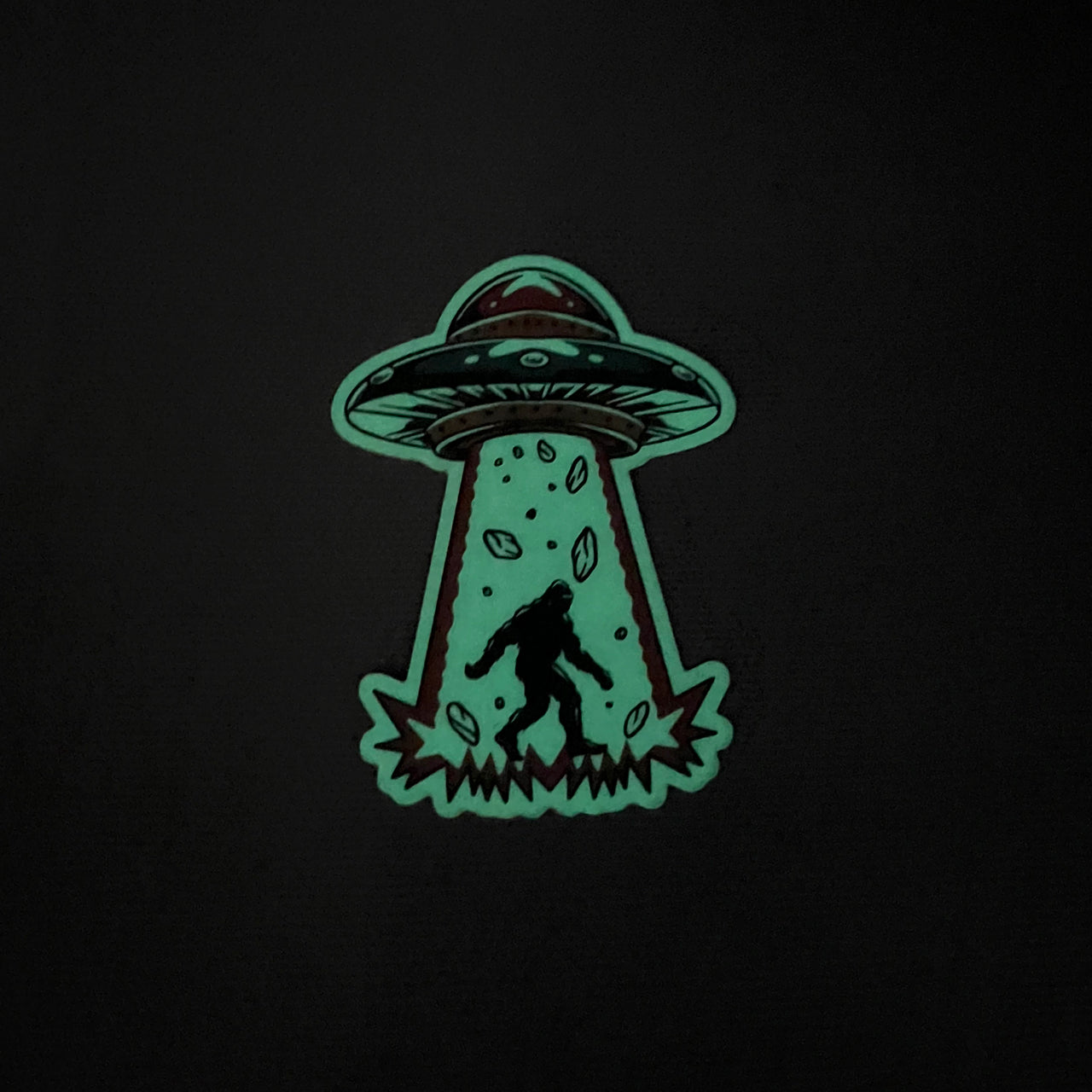 Sticker - Bigfoot Abduction UFO Glow-in-the-Dark