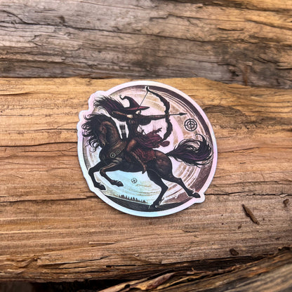 Sticker - holographic Witch with bow on horse